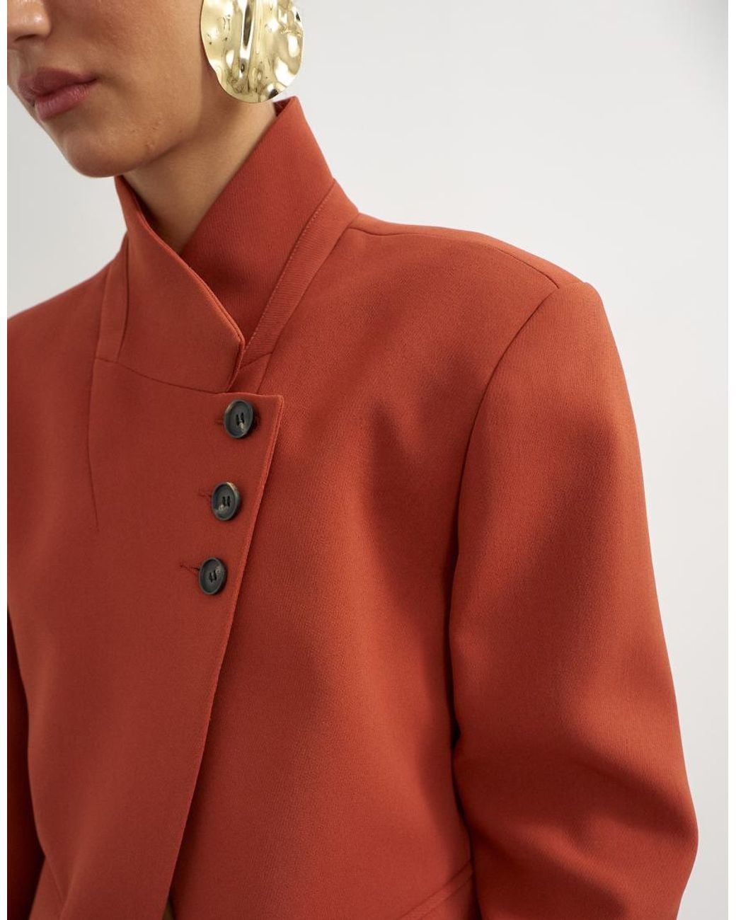 TOPSHOP Red Assymetric Neck Button Detail Blazer