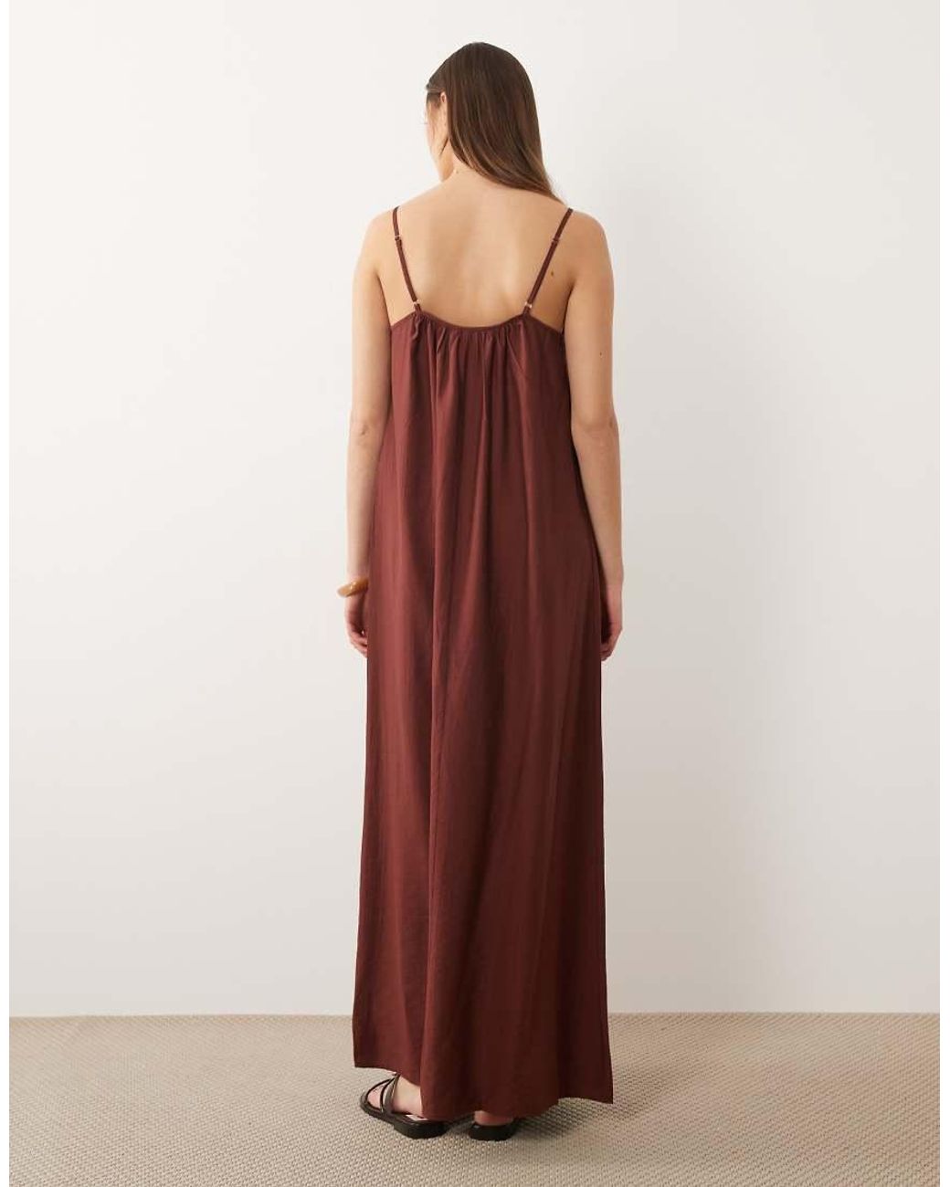 Vero Moda Brown Crinkle Textu Woven Full Cami Maxi Dress