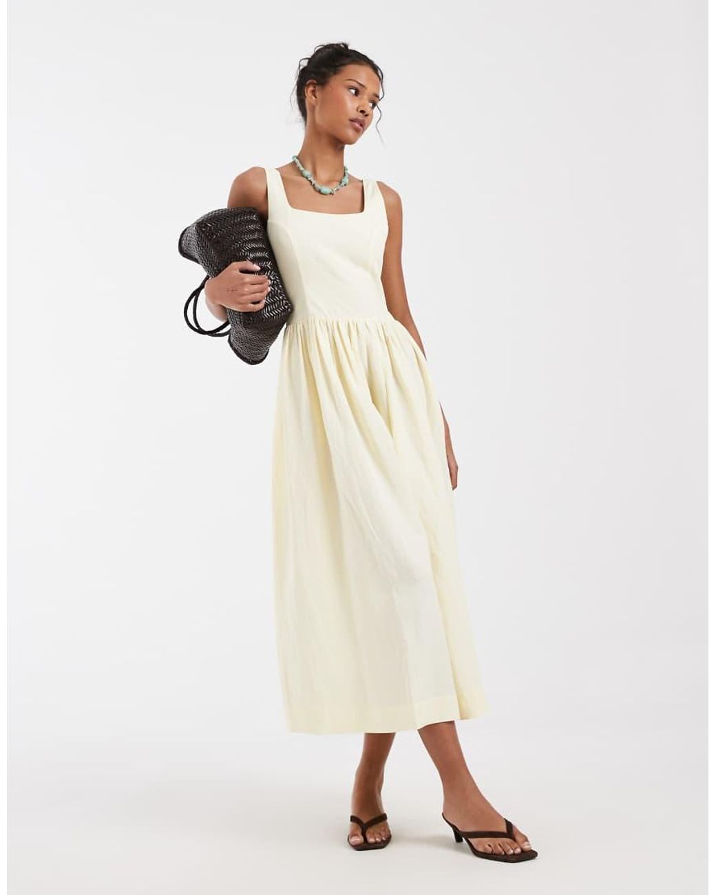 & Other Stories Natural Fitted Bodice Linen Blend Maxi Dress