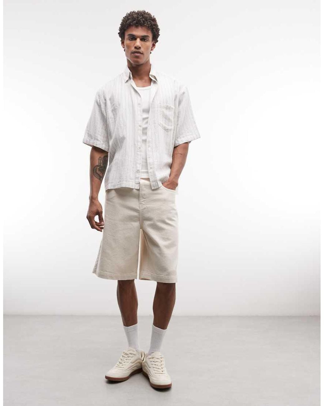 Weekday White Franco Short Sleeve Linen Blend Shirt for men