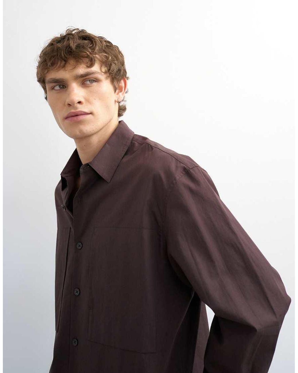 Topman Brown Relaxed Fit Poplin Shirt for men