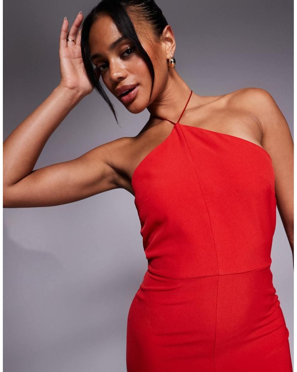 Vesper Red Halter Neck Maxi Dress With Split