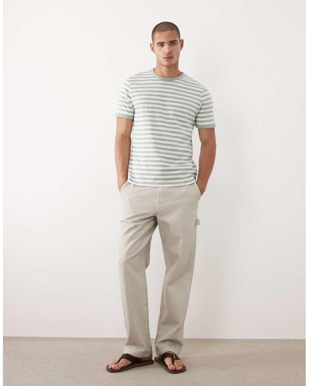 Threadbare Gray Crew Neck Ringer T-Shirt for men