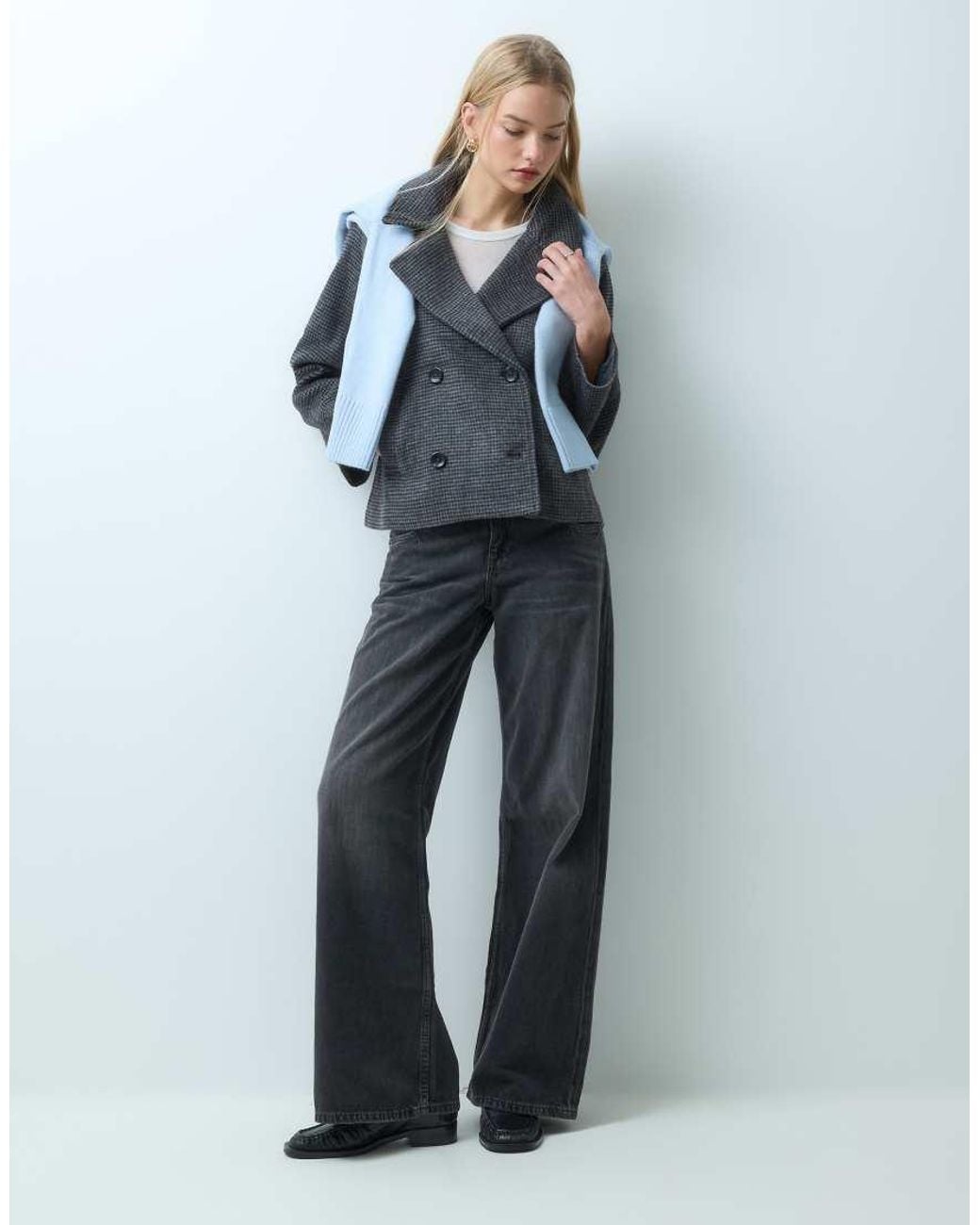 Mango Blue Teen Wool Mix Cropped Trench