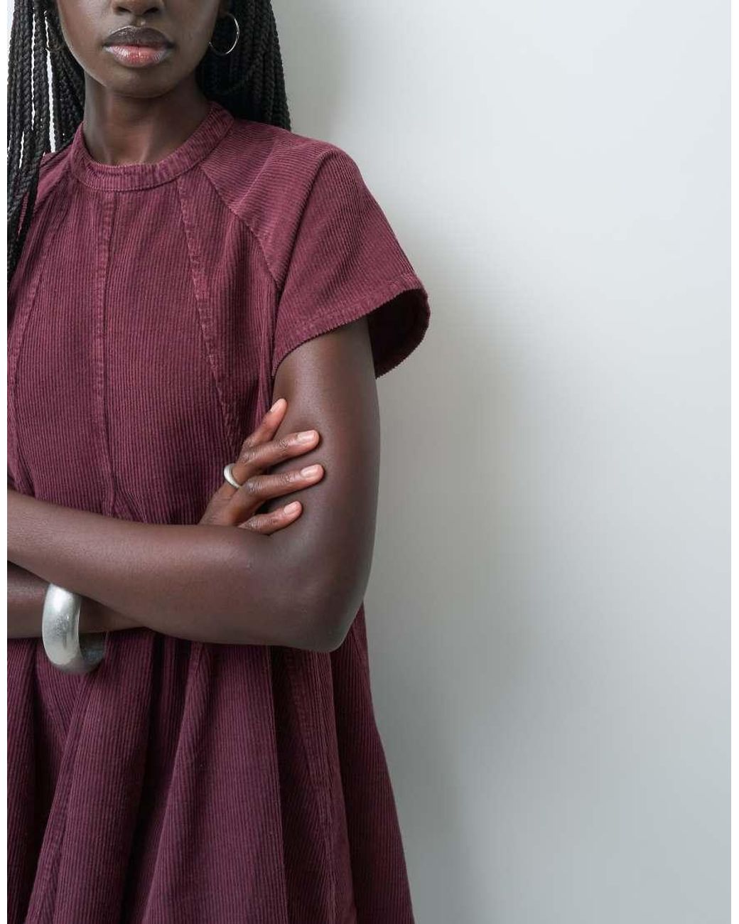 ASOS Purple Cord Godet Mini T-shirt Dress With High Neck Washed Burgundy