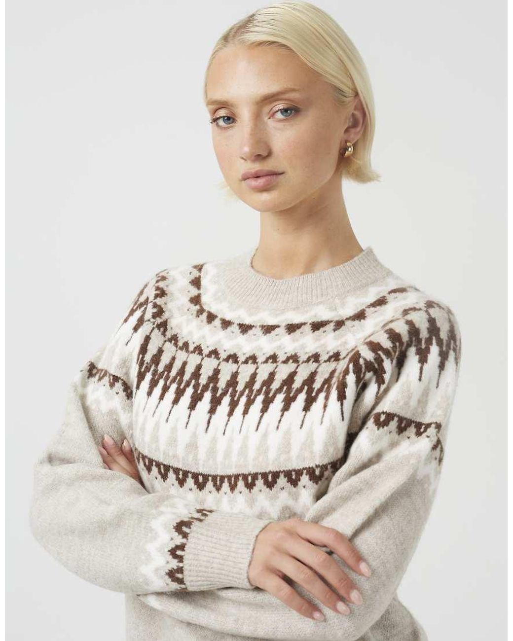 Brave Soul Natural Crew Neck Fairisle Jumper