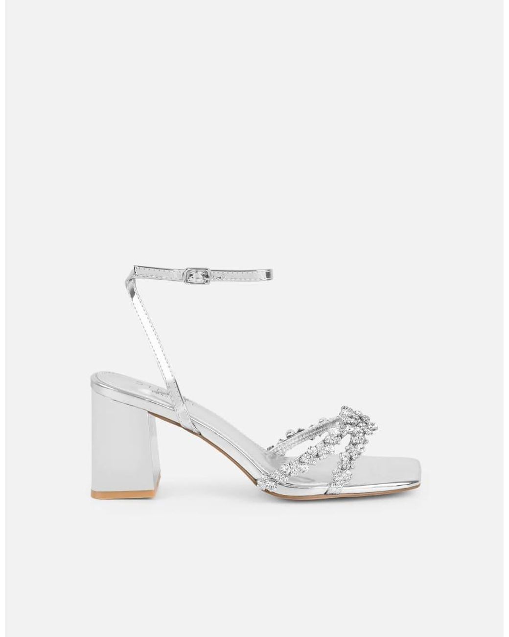 SIMMI White Meave Diamante Block Heeled Sandals