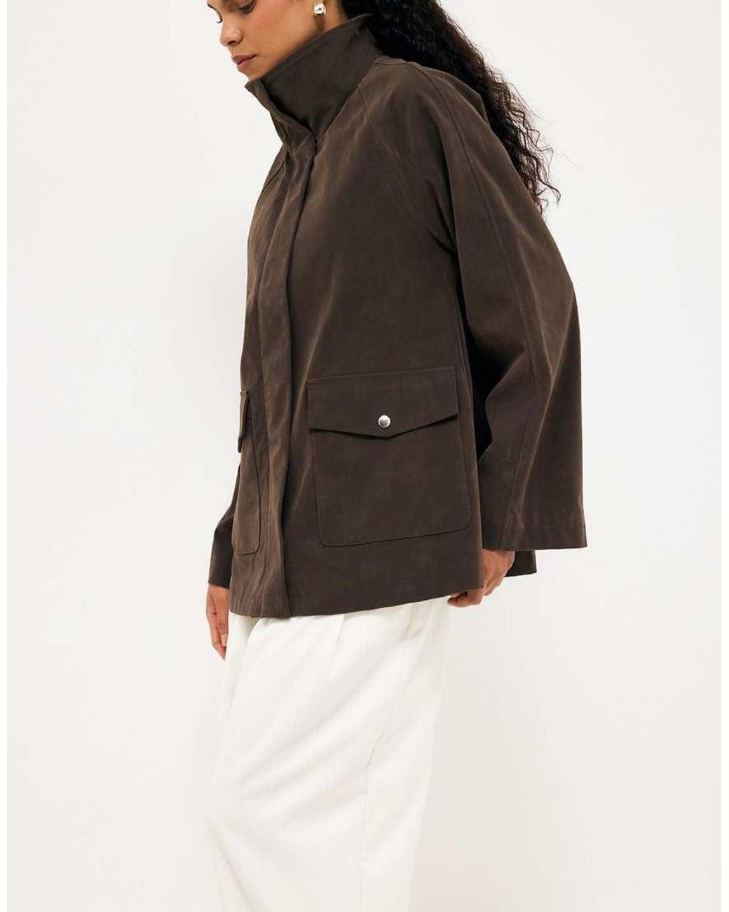 NA-KD Brown Faux Suede High Neck Jacket