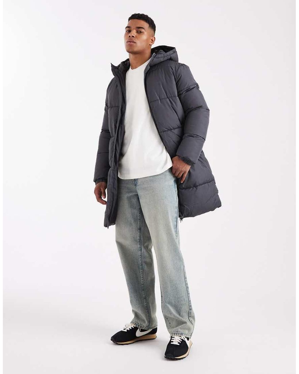 JJ Rebel Gray Longline Padded Coat for men