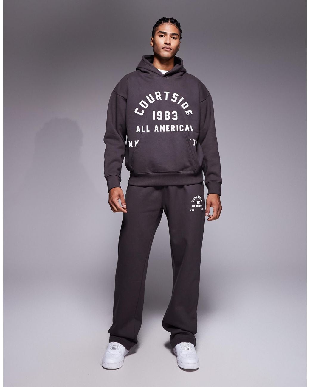 Courtside Gray Oversized Pullover Hoodie for men