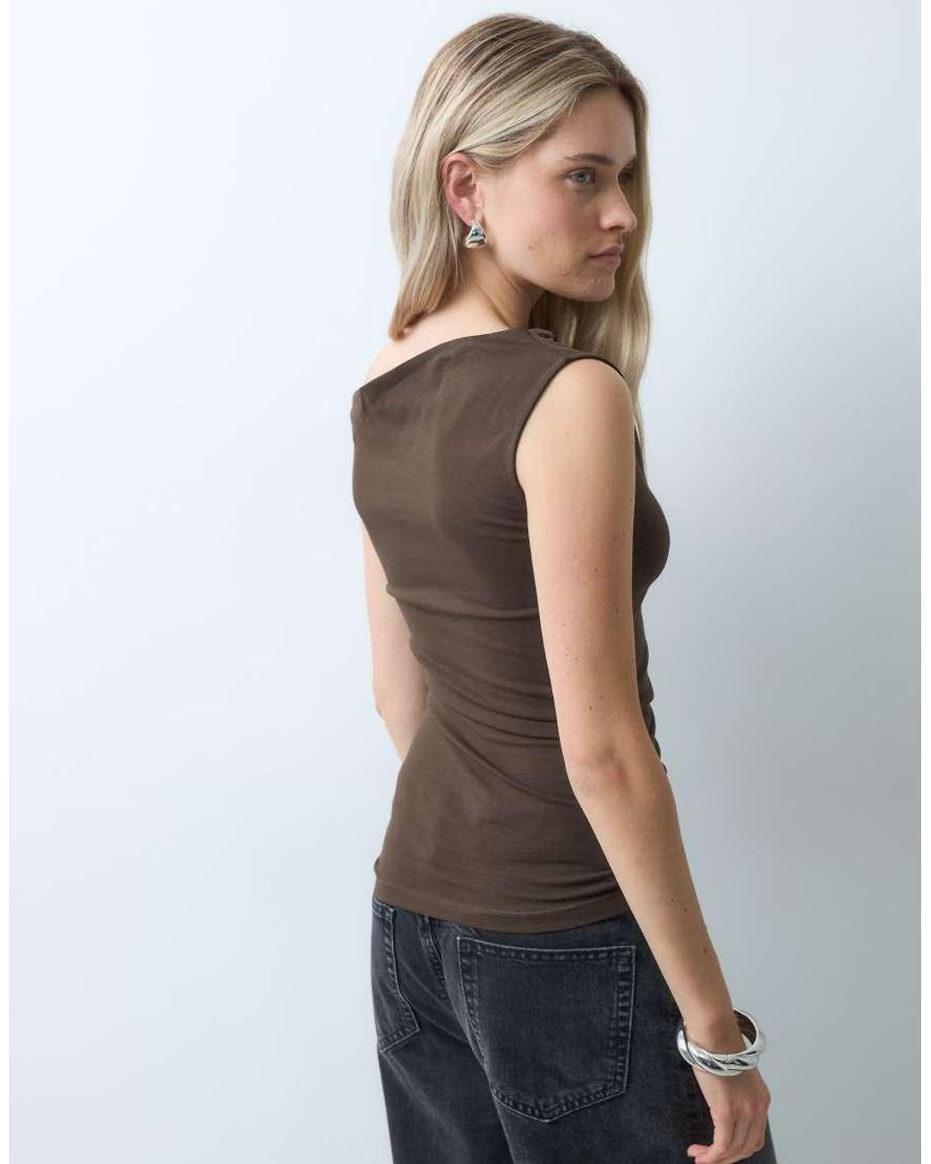 JJXX Brown Asymmetric Shoulder Top