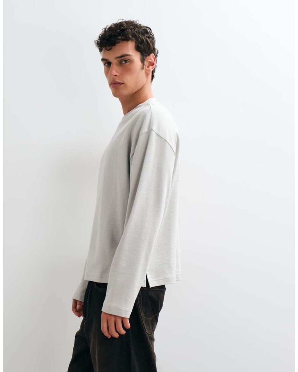 ASOS Gray Boxy Oversized Long Sleeve T-shirt for men