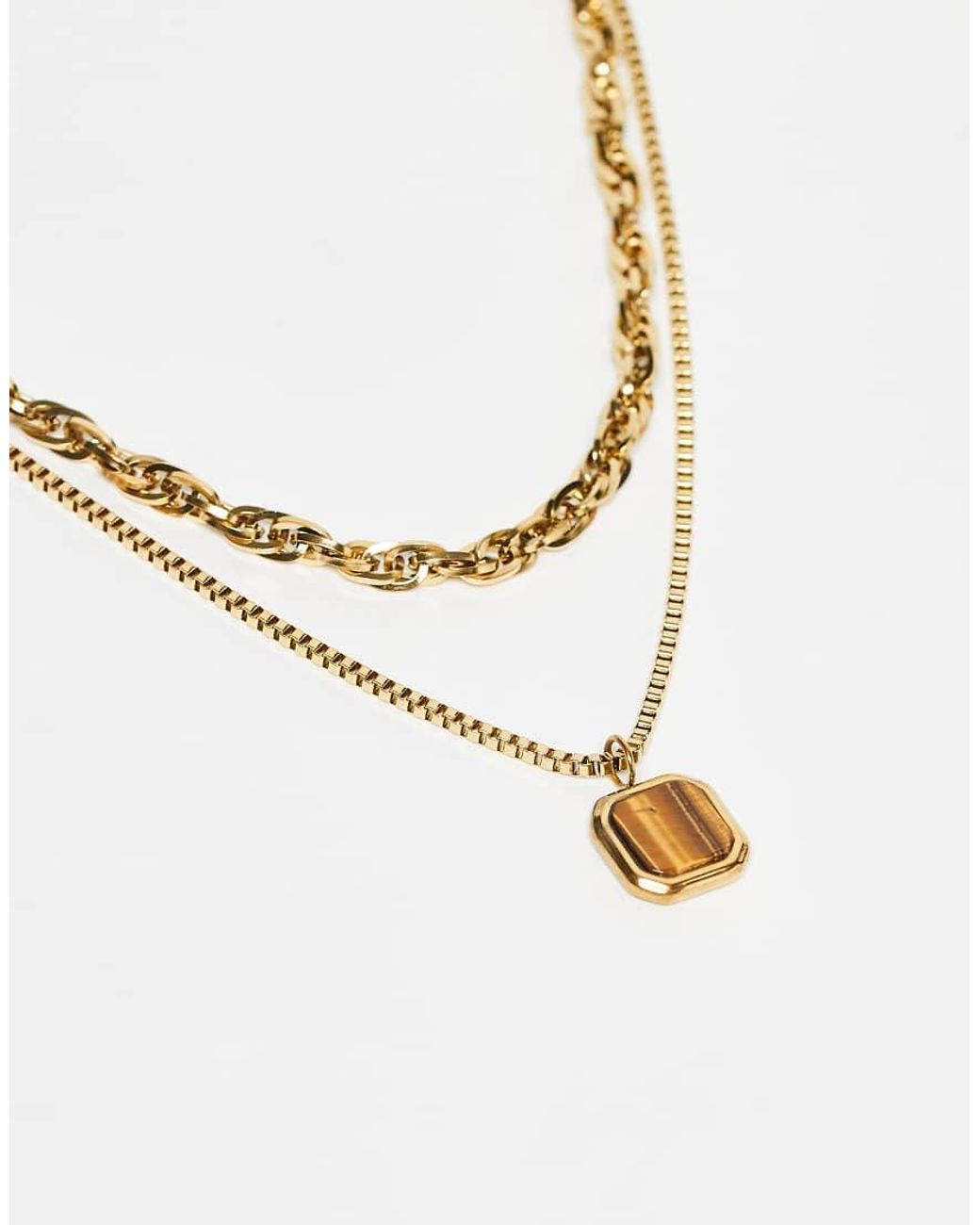ASOS Set Van 2 Schakelkettingen Van Waterbestendig Roestvrij Staal Met Vierkante Halfedelstenen Tijgeroog Hanger in het Metallic voor heren