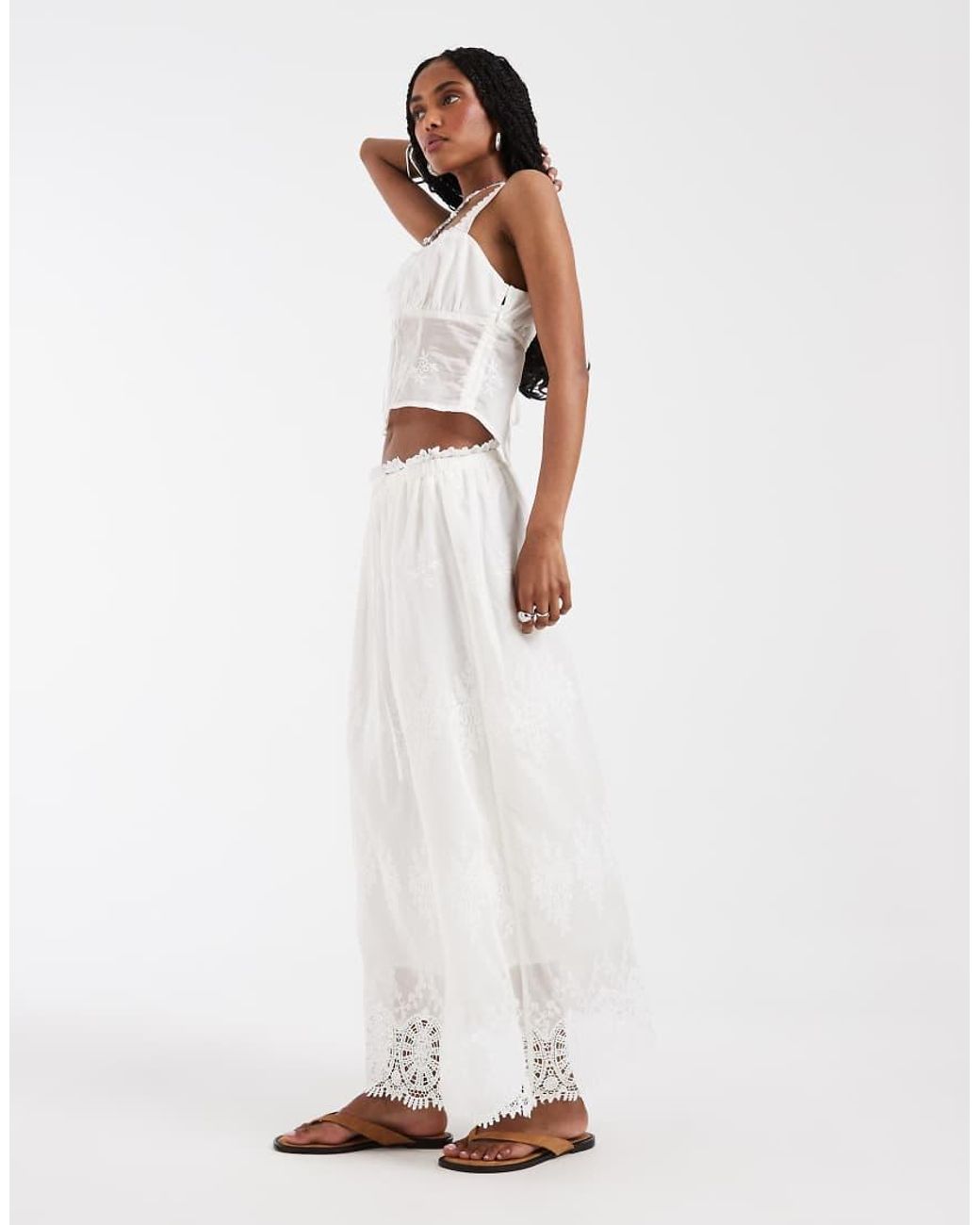 House Of Sunny White Blossom Embroidered Lace Milkmaid Top