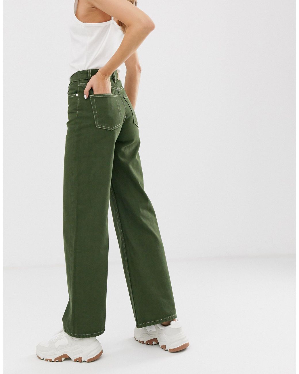 Monki Yoko Wide Leg Jeans With Organic Cotton in Green | Lyst