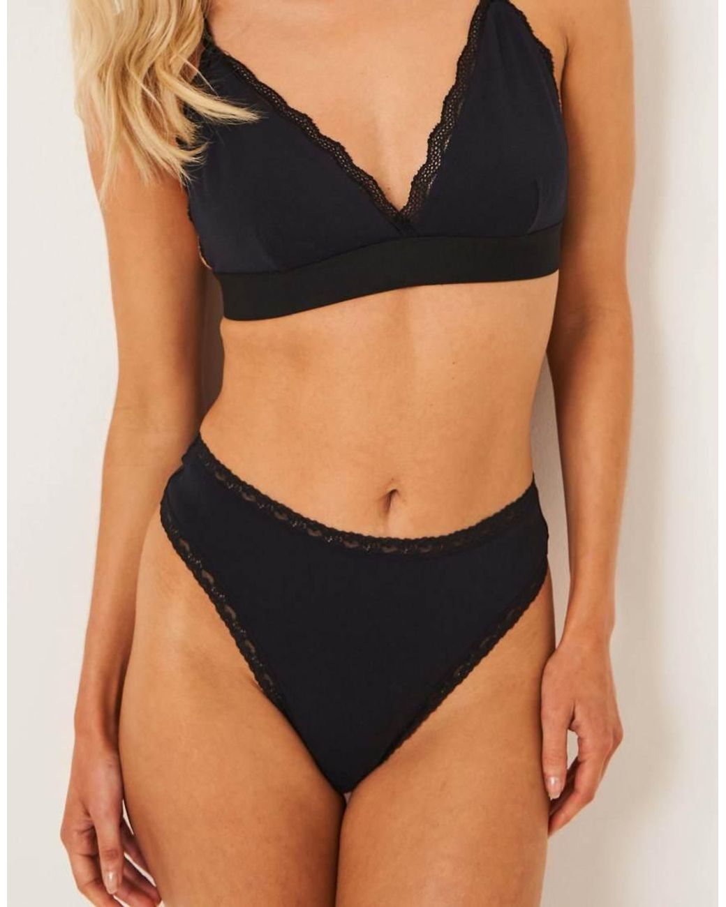 Stripe & Stare Black High Waisted Thong Four Pack