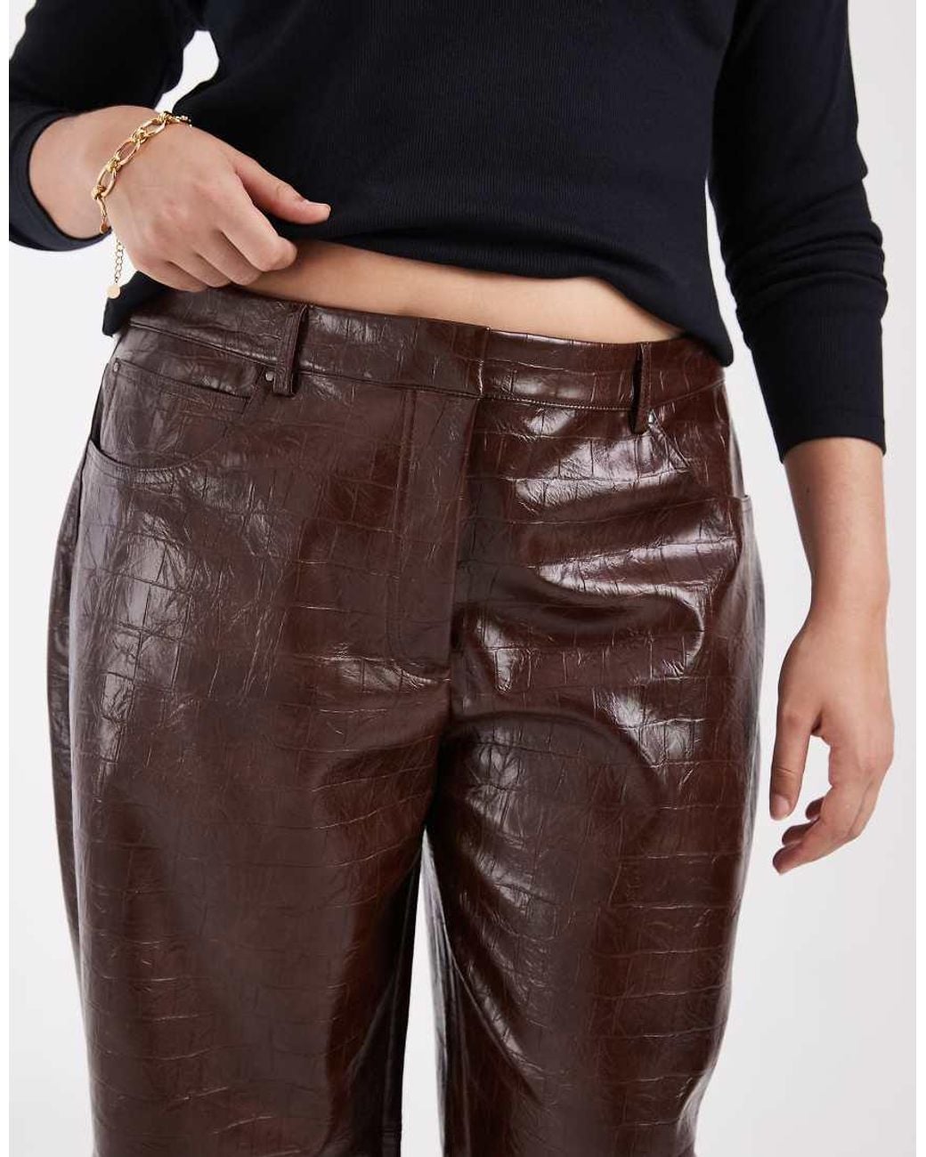 ASOS Black Curve Faux Leather Slim Straight Leg Trousers