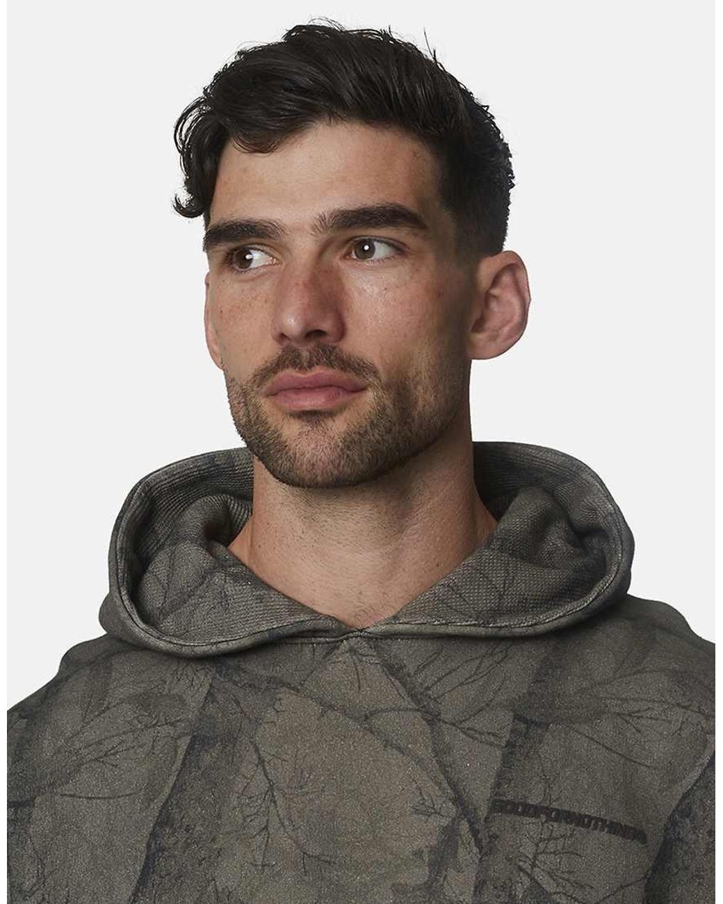 Good For Nothing Gray Oversized Printed Cotton Camo Hoodie for men