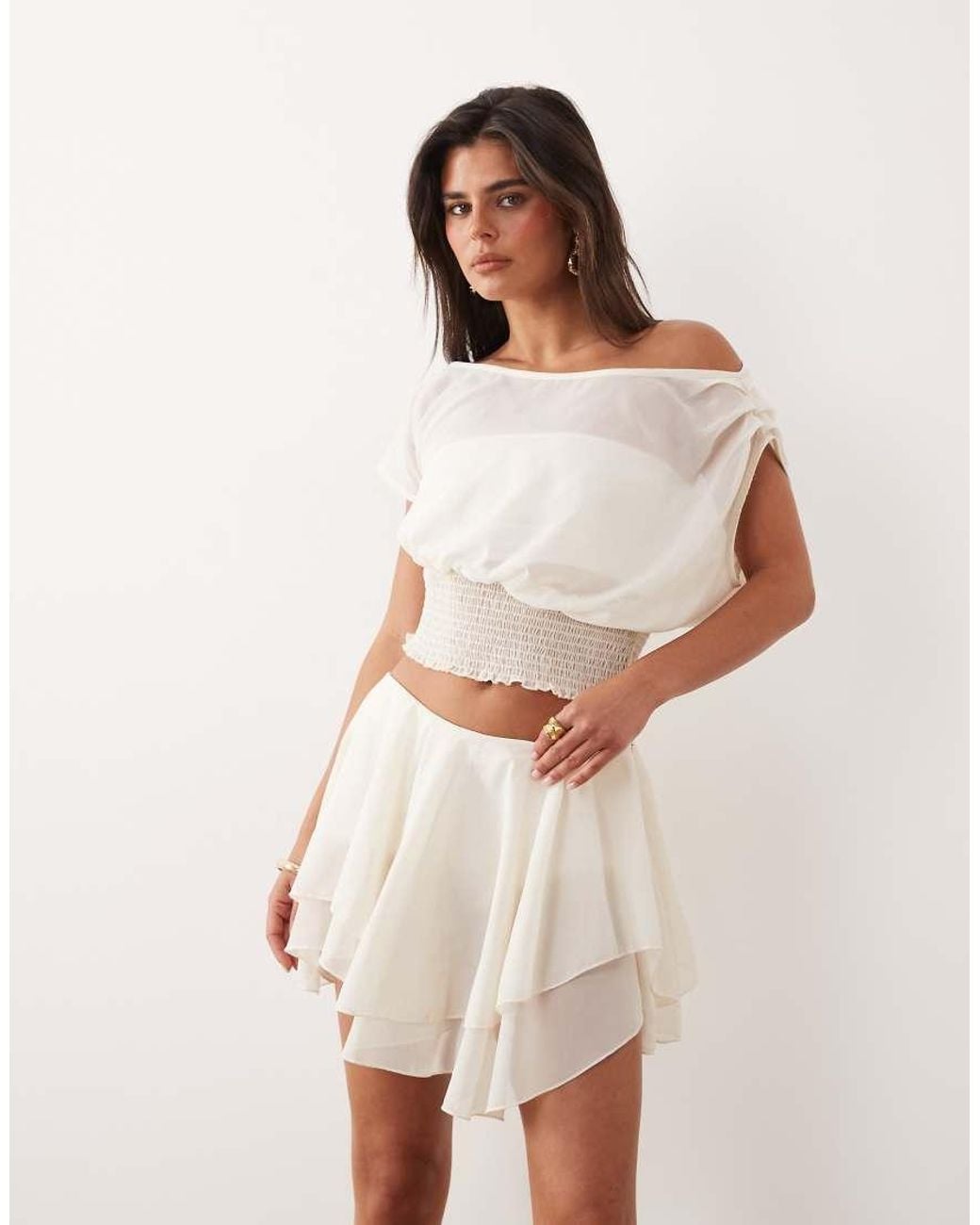 The Frolic Natural Exclusive Chiffon Asymmetric Tiered Frill Mini Skirt