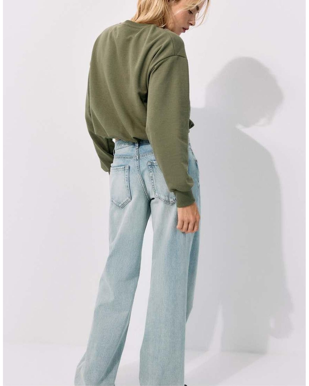 Stradivarius Green Balloon-Hem Cropped Sweatshirt