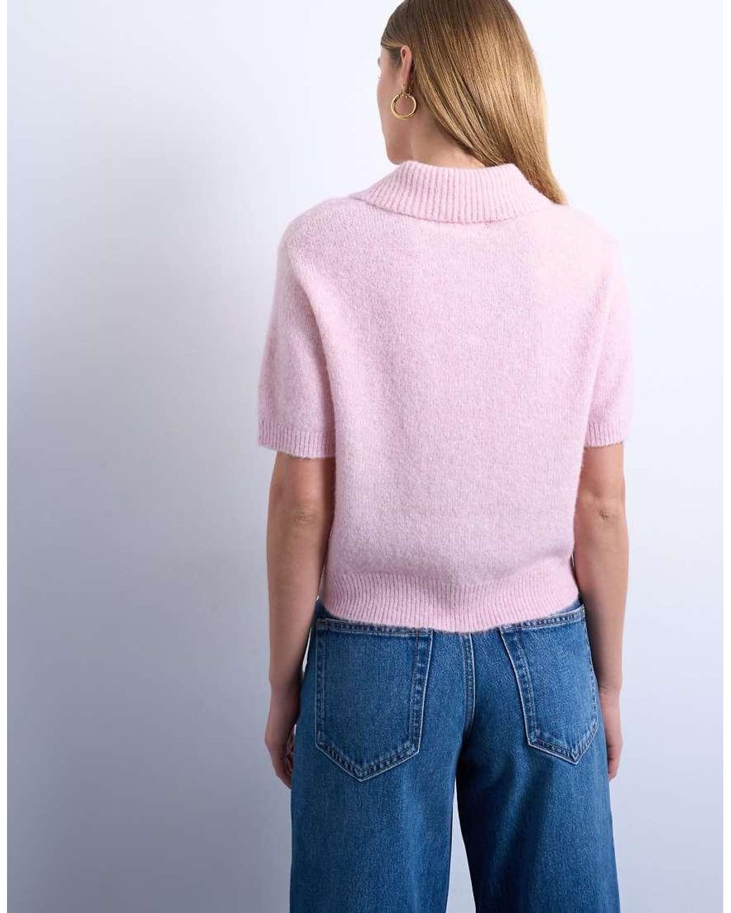 TOPSHOP Purple Knitted Half Sleeve Collared Cardigan