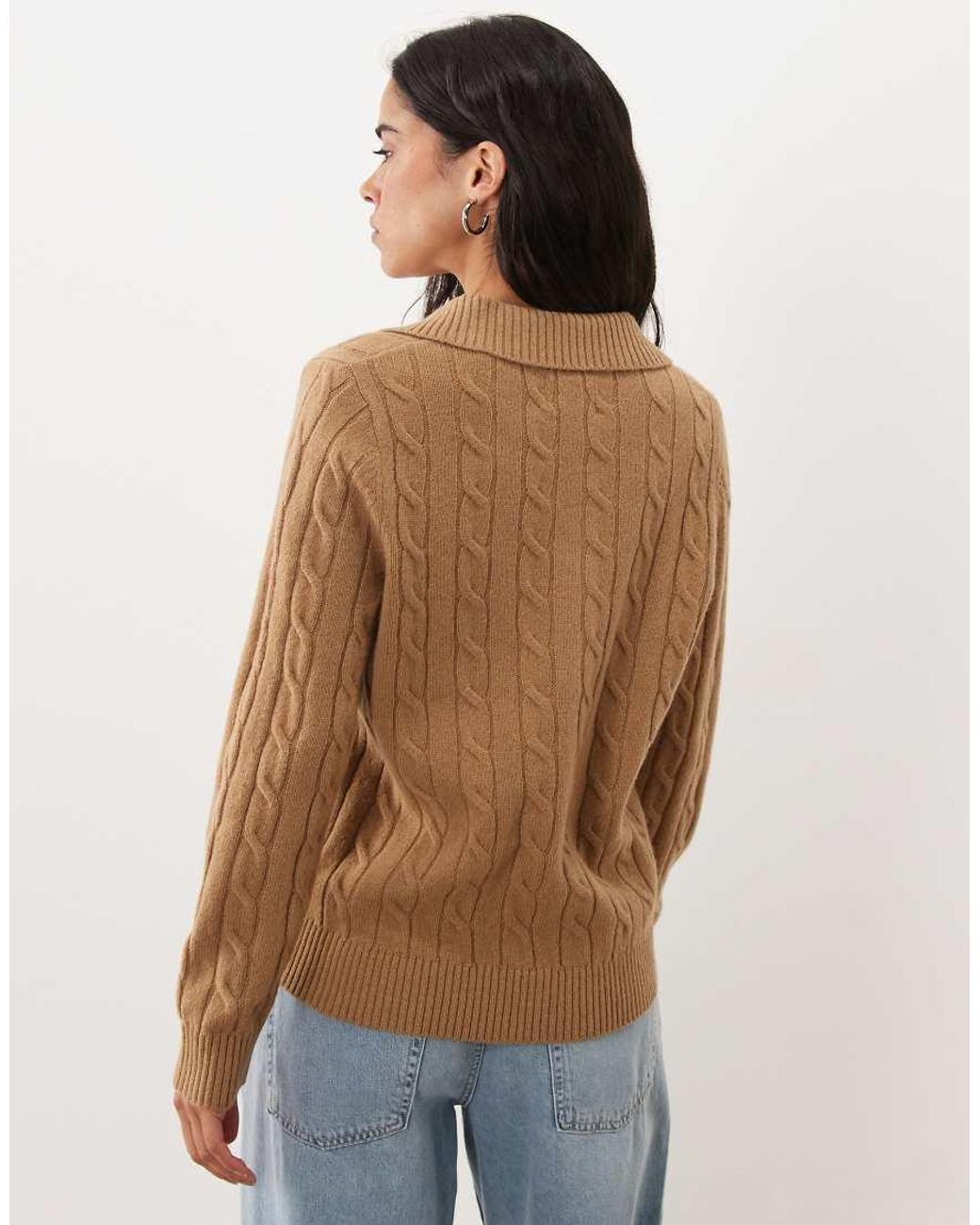 Gant Brown Stretch Cotton Cable Knit Half Zip