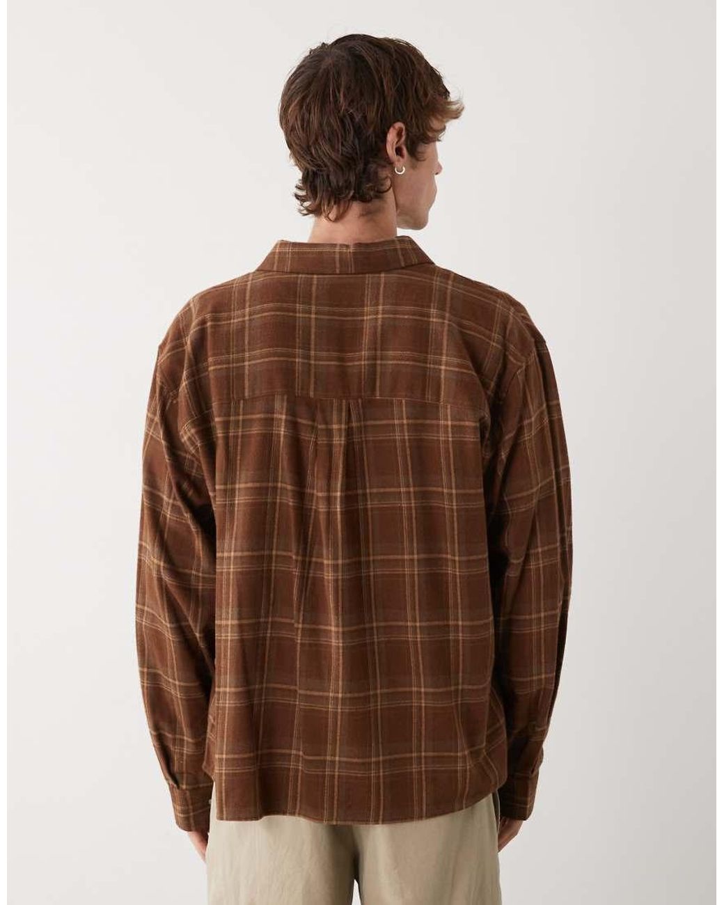 Prohibited Brown Long Sleeve Flannel Shirt for men
