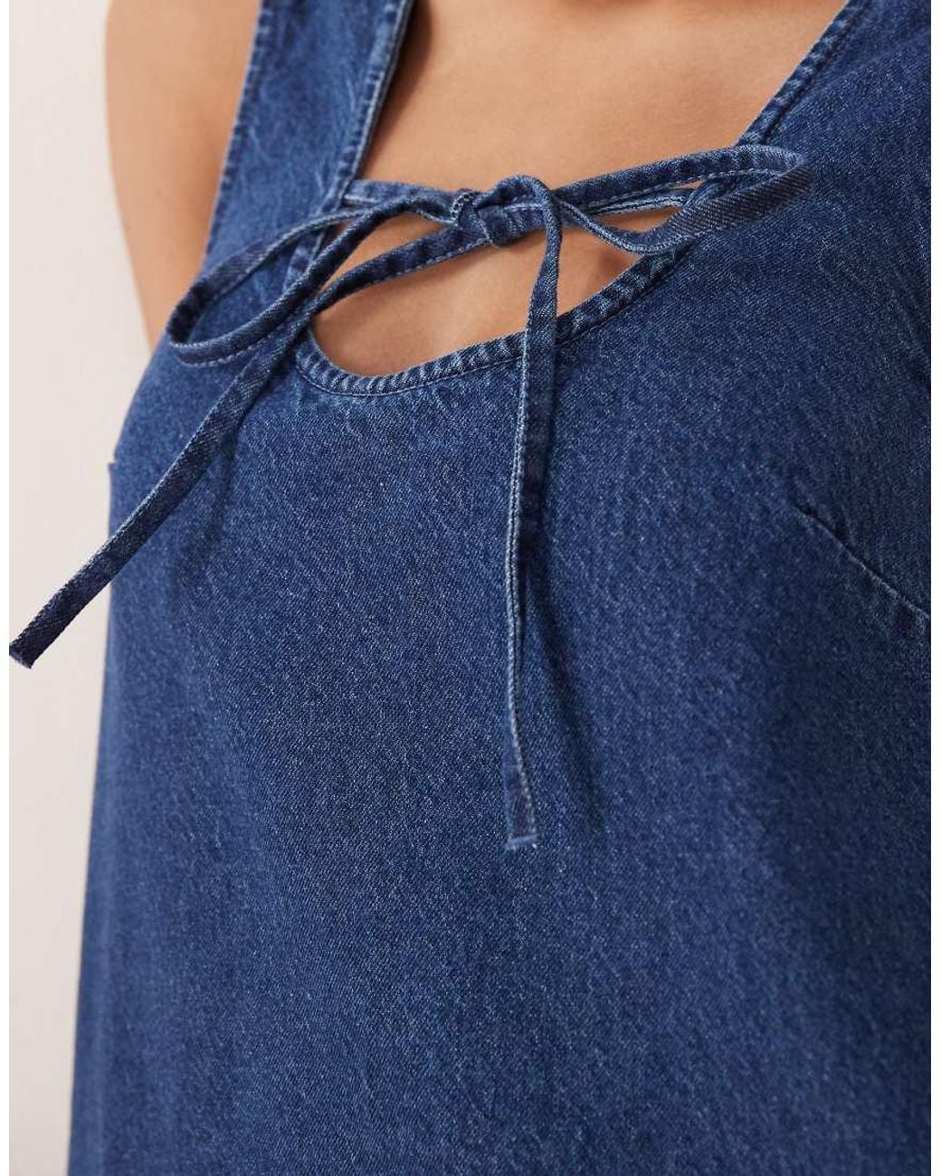 ASOS Blue Denim Scoop Mini Dress With Bow Front