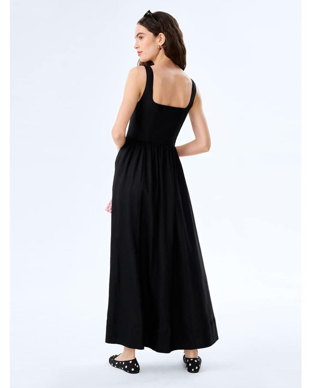 OMNES Black Dresses Suri Linen Midi Dress With Corset-Style Top