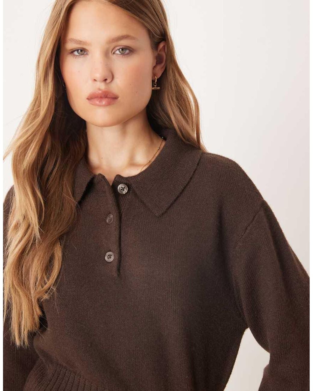 Gina Tricot Brown Long Sleeve Collar Knitted Jumper