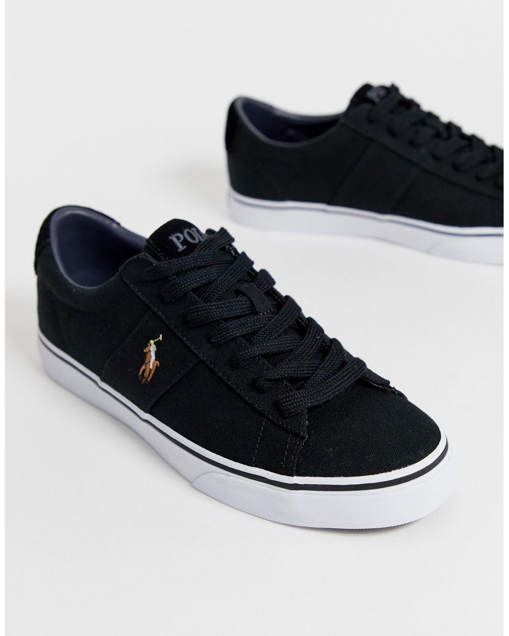 polo ralph lauren sayer canvas trainer with multi polo player in white