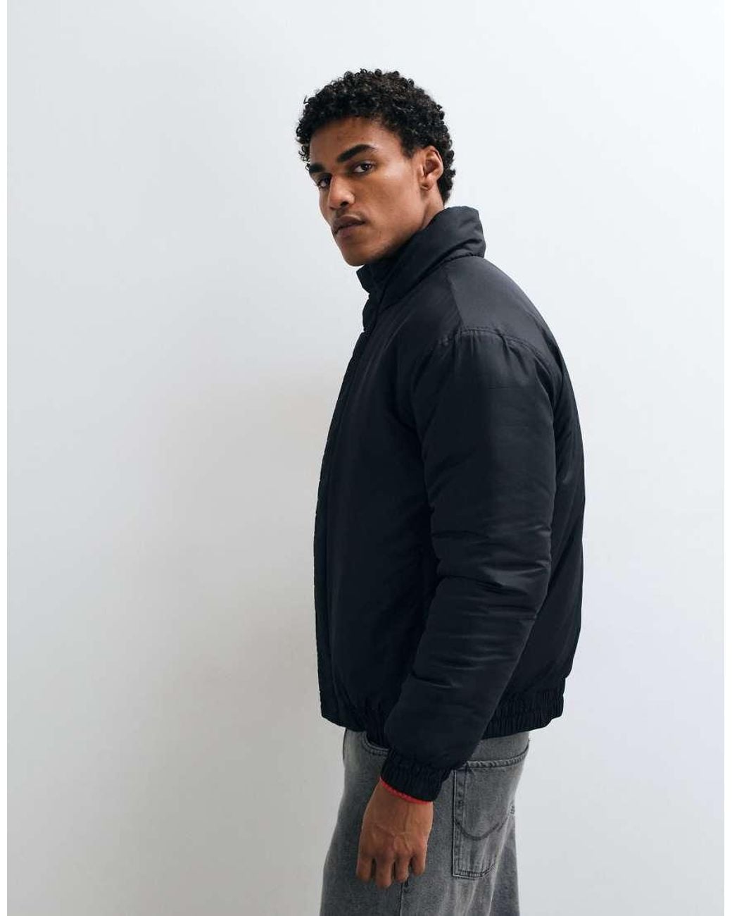 French Connection Black Relaxed Padded Funnel Neck Jacket for men
