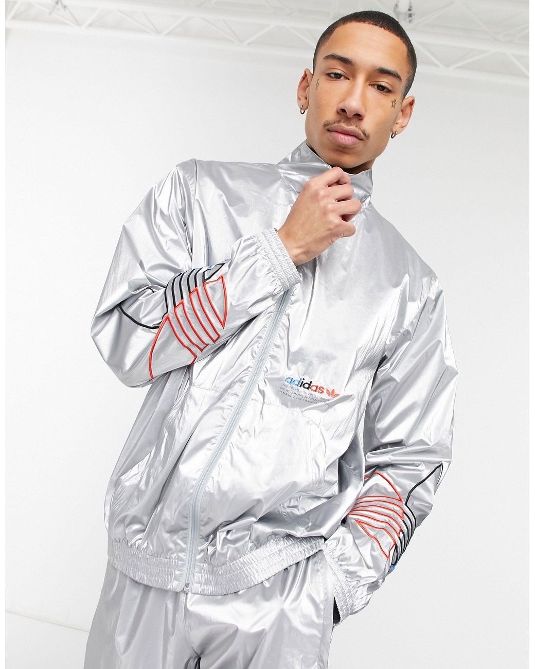 adidas Originals Track Jacket in Silver (Metallic) for Men Lyst