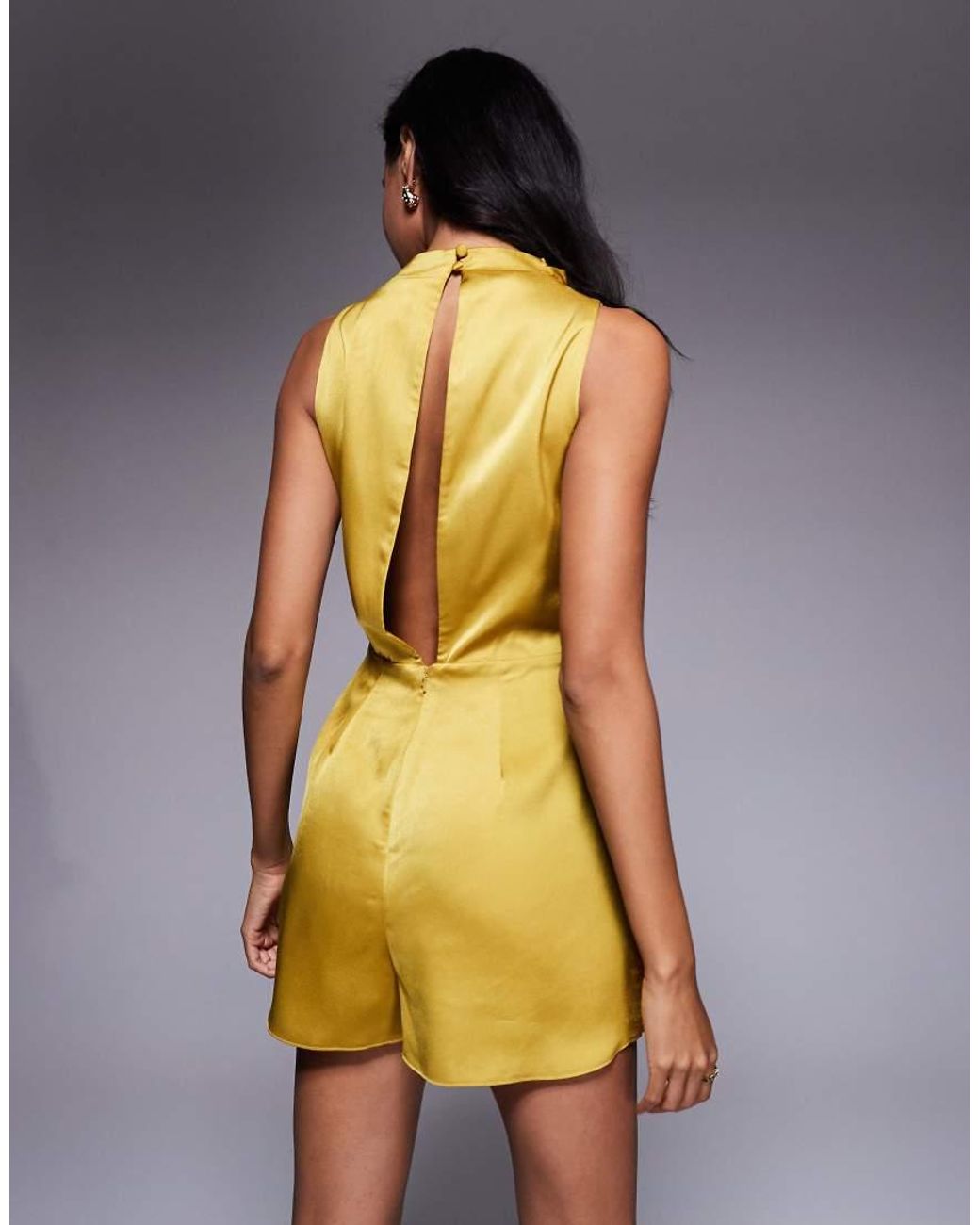 ASOS Metallic High Neck Drape Satin Playsuit
