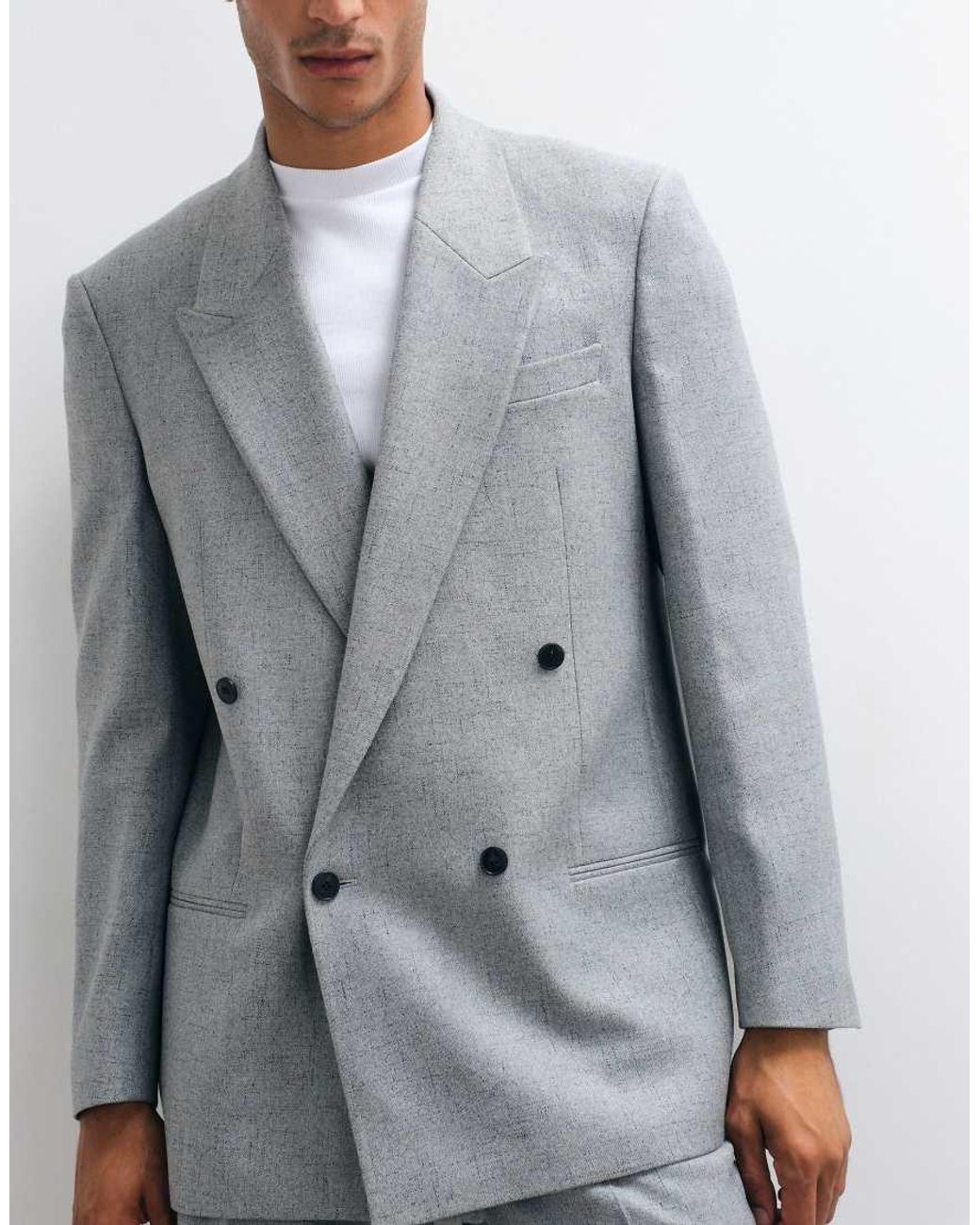 ASOS Gray Relaxed Double Breasted Suit Jacket for men