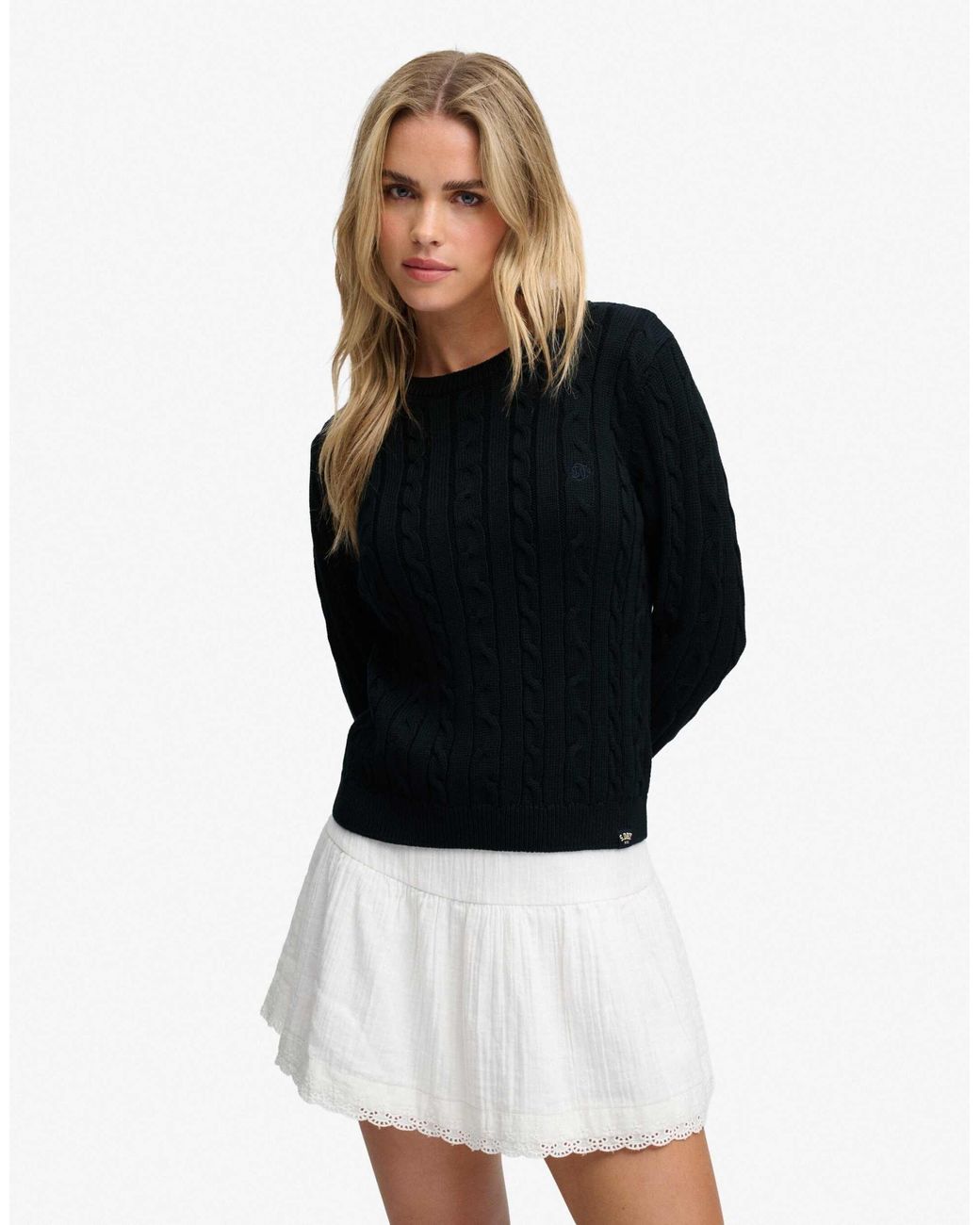 Superdry Black Strickpullover Essentials Sd&Co Cable Jumper Kunstfaser, Relaxed Fit