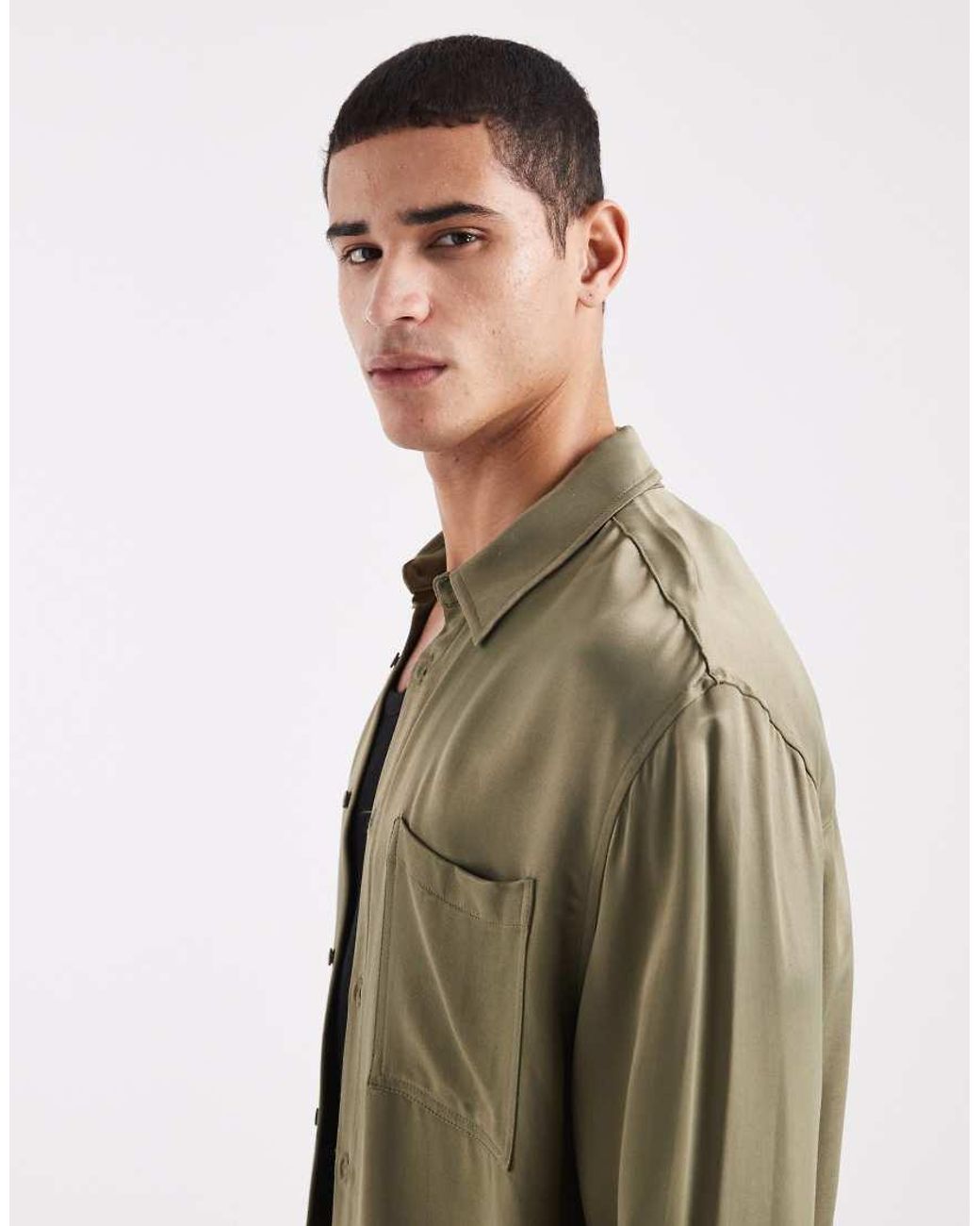 ASOS Green Relaxed Satin Shirt for men