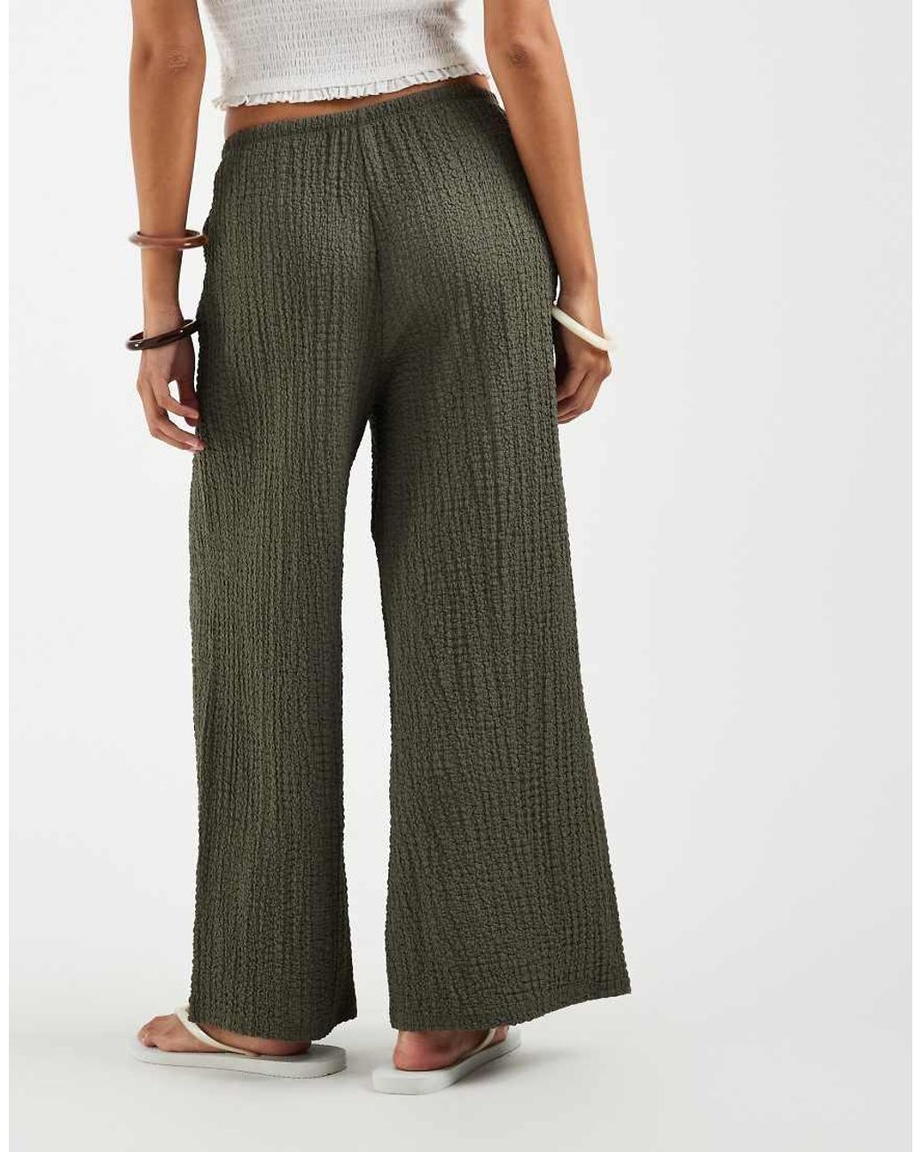 Only Petite Green High Waist Crinkle Textured Trousers