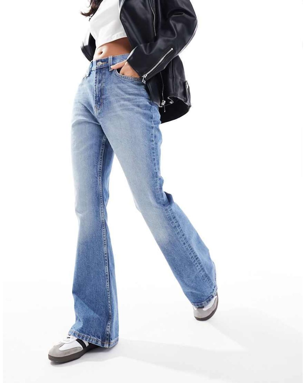 ASOS Blue Asos Design Petite Mid Rise Flare Jeans