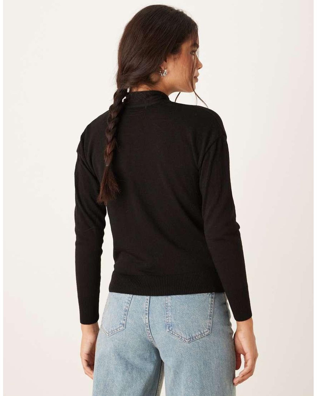 Mango Black V Neck Jumper With Neck Tie