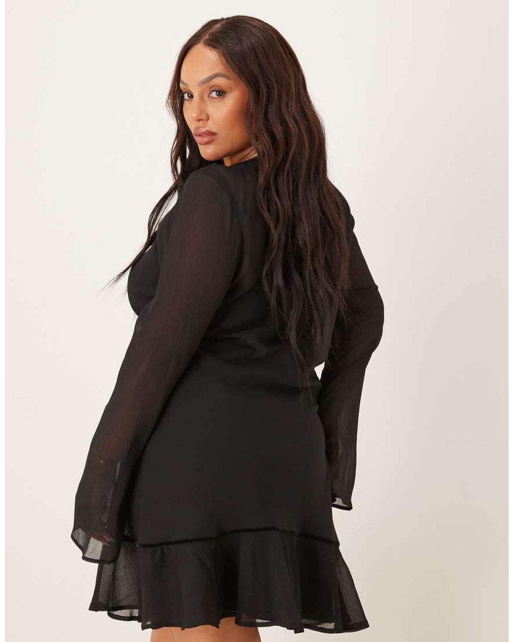 ASOS Black Asos Design Curve Ruched Bust Scoop Long Sleeve Mini Dress