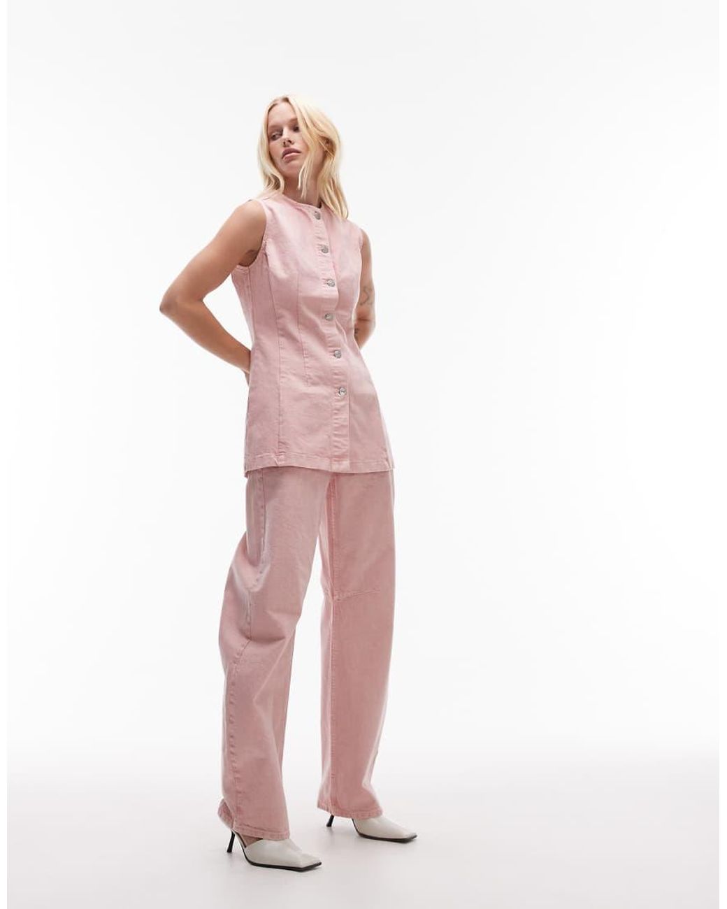 TOPSHOP Pink Denim Sleeveless Waistcoat