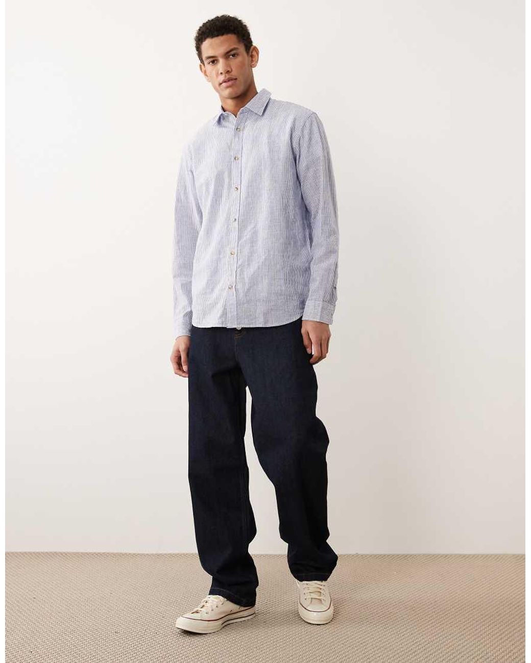 Jack & Jones Blue Linen Blend Long Sleeve Shirt for men