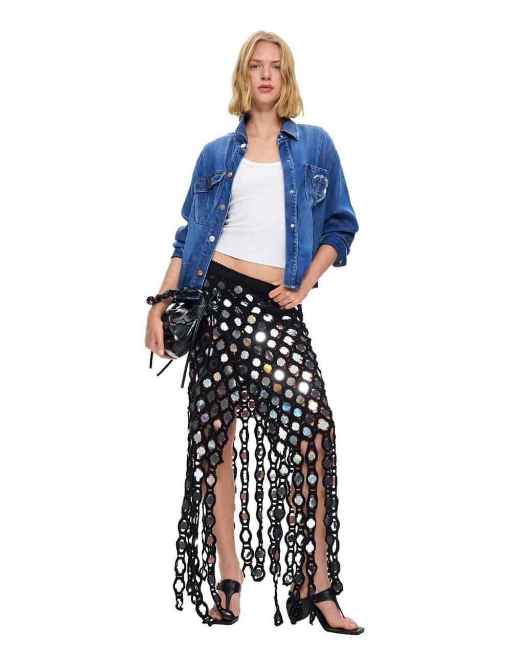 Desigual Blue Crochet Pareo With Sequins