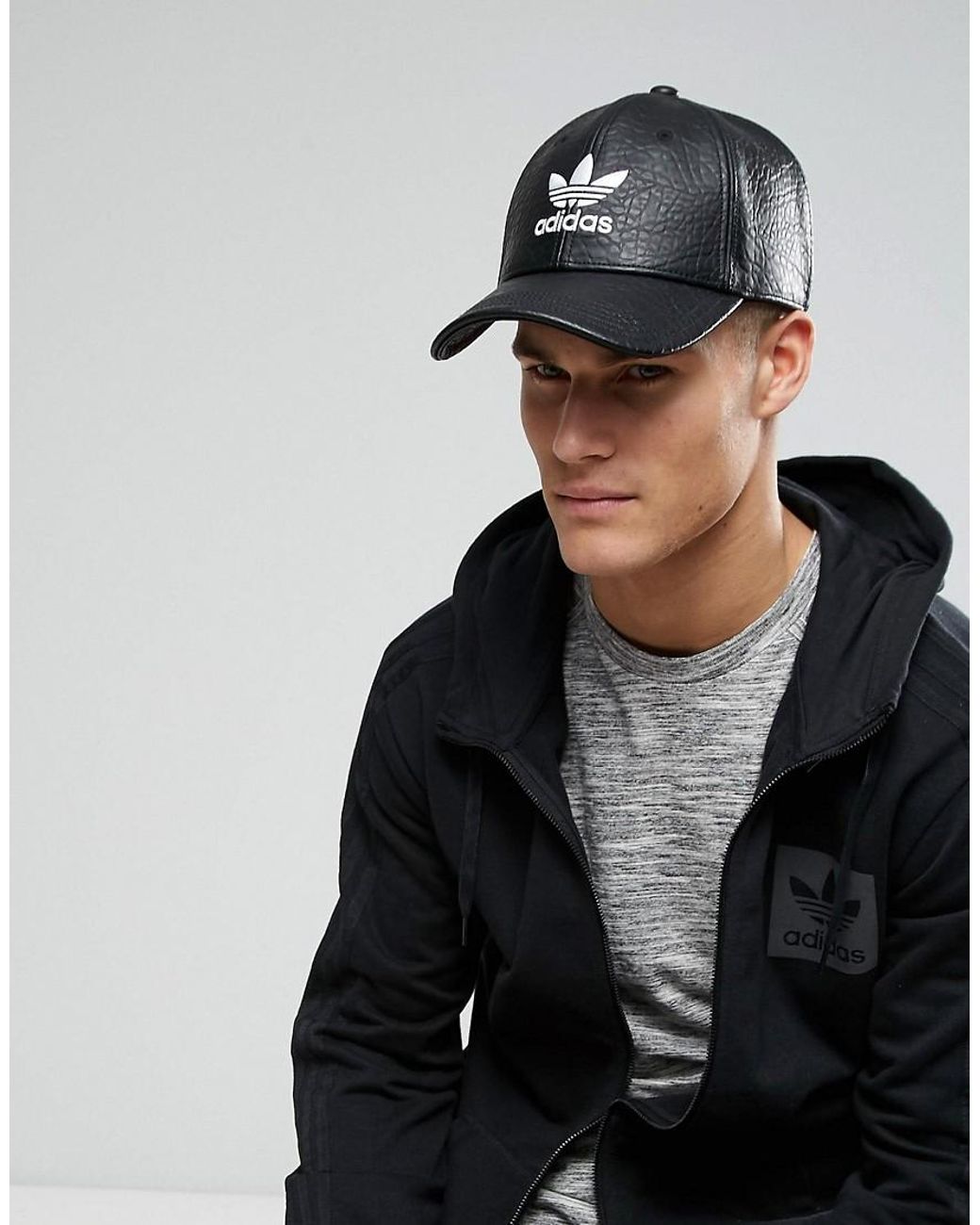 adidas Originals Trefoil Cap In Black Faux Leather Bk6967 for Men | Lyst