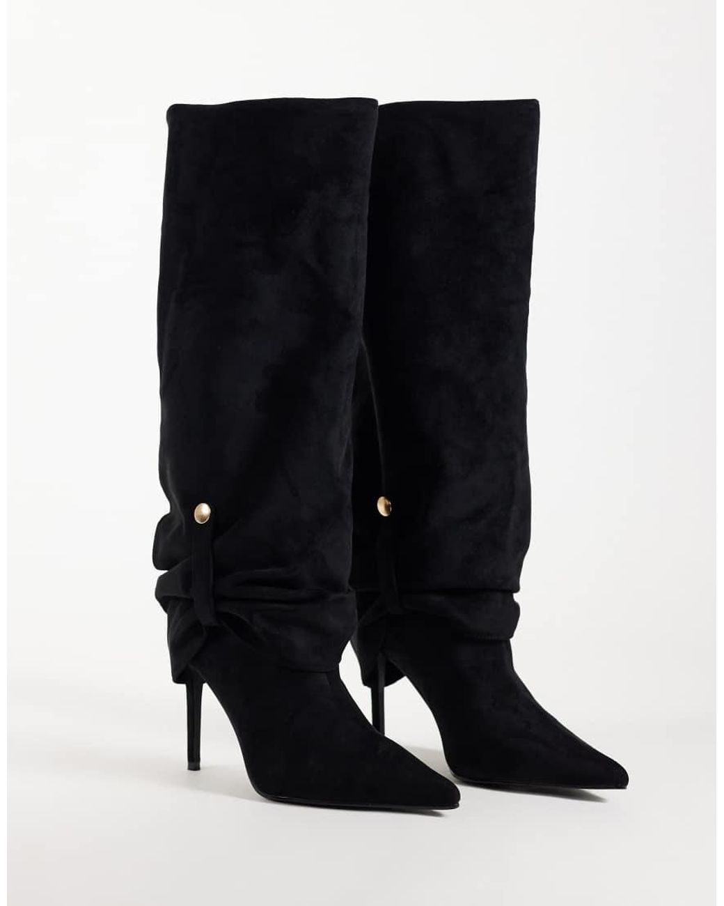 SIMMI Black Simmi London Serene Ruched Knee Boots With Gold Detail