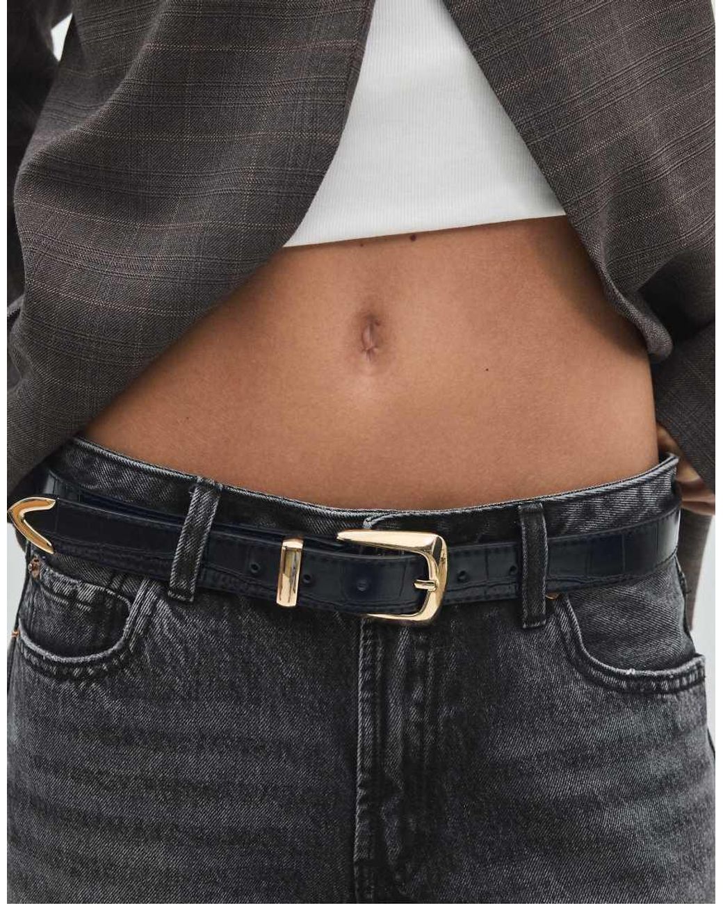 Stradivarius White Crocodile-effect Belt