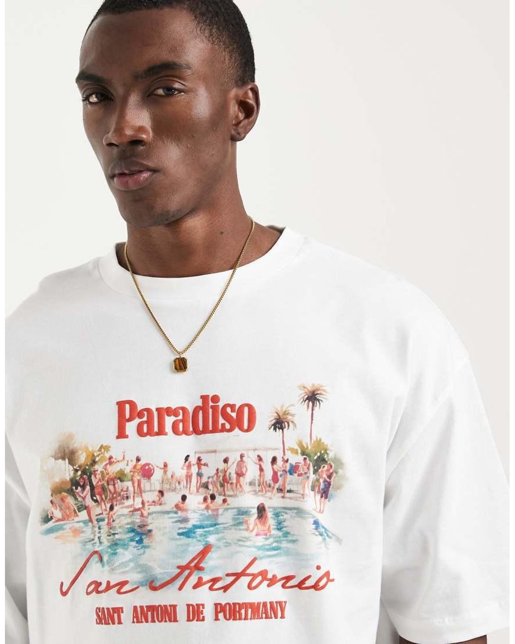 ASOS White Boxy Oversized T-shirt With Pool Back Graphic for men