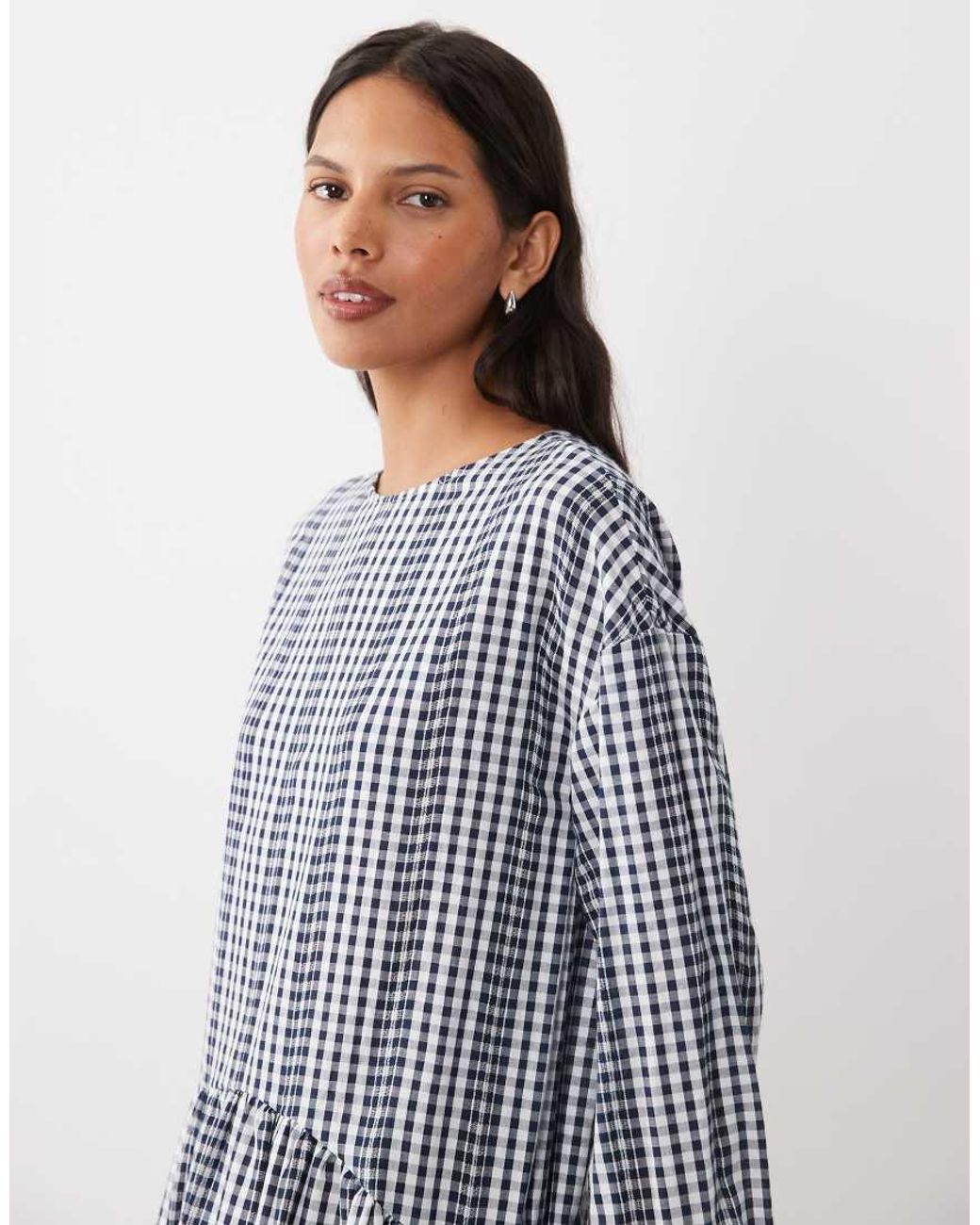 ASOS Gray Crew Neck Arched Waist Smock Maxi Dress