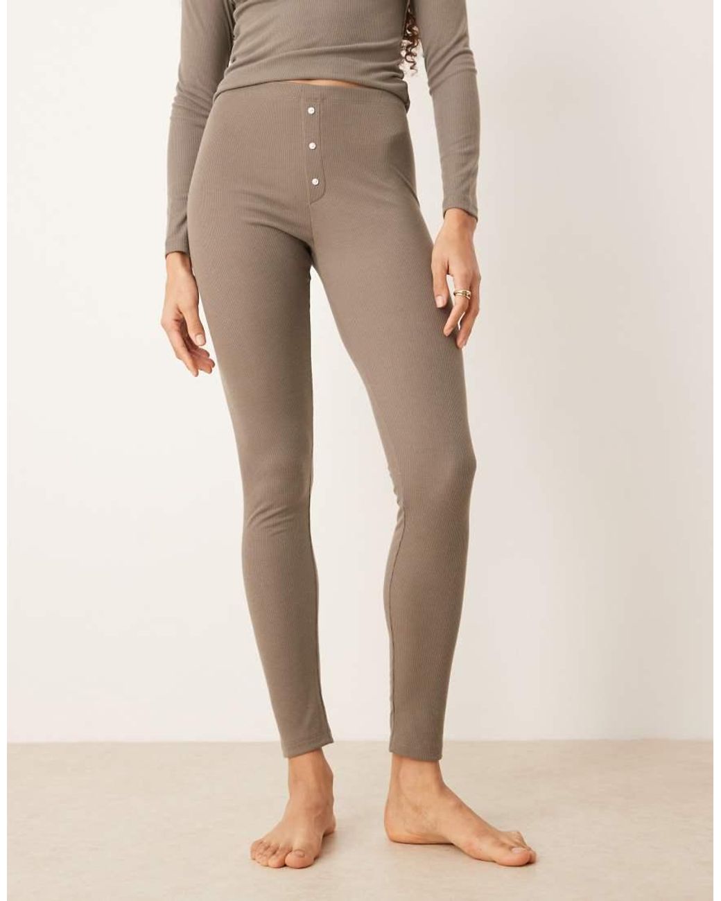 Mango Natural Ribbed Knit Elasticated Wait Pyjama Bottom Co-ord